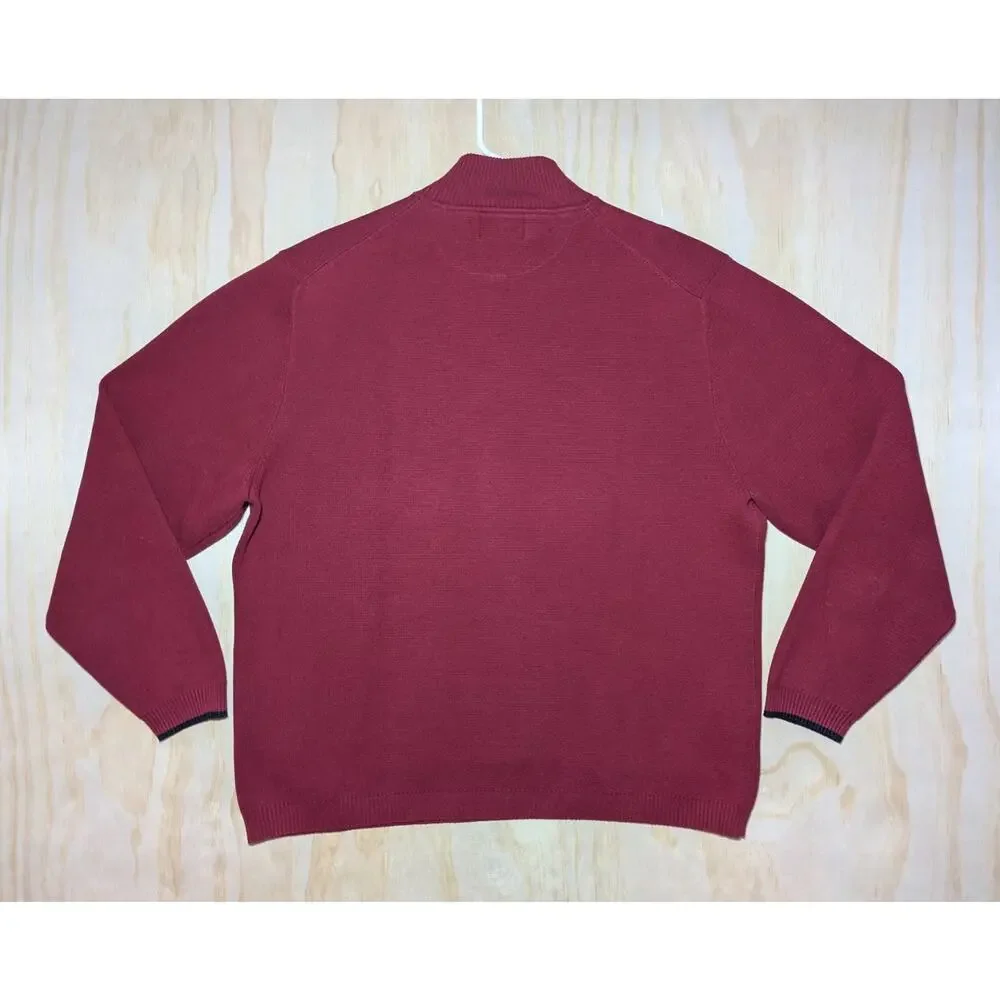 Pendleton Men's Large Quarter Zip Pullover Sweater Maroon Red 100% Cotton Knit